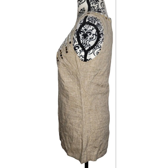 Tory Burch 100% Linen Size 6 Tan Embellished Sleeveless Blouse Top - Picture 2 of 5